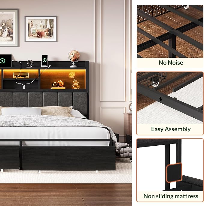 LARMACE Queen Bed Frame with 6 Storage Drawers, Bed Frame Queen Size with Linen - Image 7