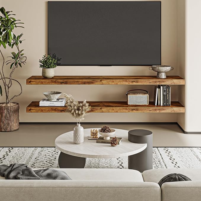 Fixwal Wood Floating Shelves for Wall, 47.2" Long Heavy Duty Wall Mounted - Image 2