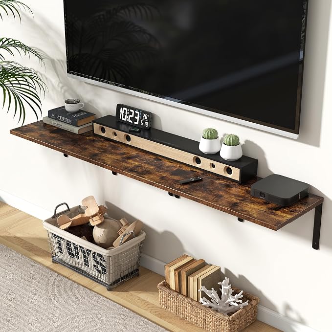Fun Memories Rustic Brown 12 Inch Deep Floating Shelves Set of 2, Wall Mounted - Image 2