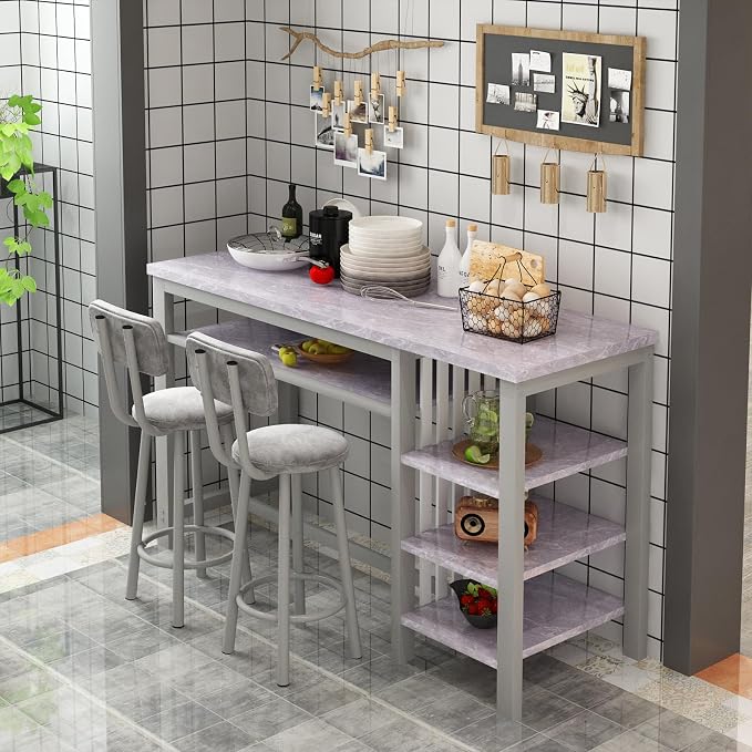 AWQM 3-Piece Bar Table and Chairs Set, Modern Glay Table - Image 4