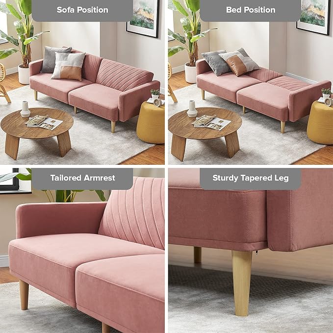 mopio 76.4" Futon Sofa Bed, Sleeper Sofa, Mid Century Modern Futon Couch - Image 6