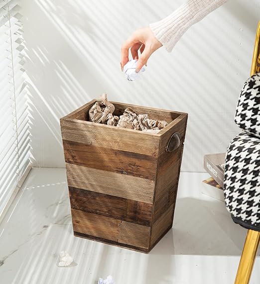 Small Wood Trash Can, Farmhouse Rectangular Garbage Can Waste Basket, Rustic - Image 8