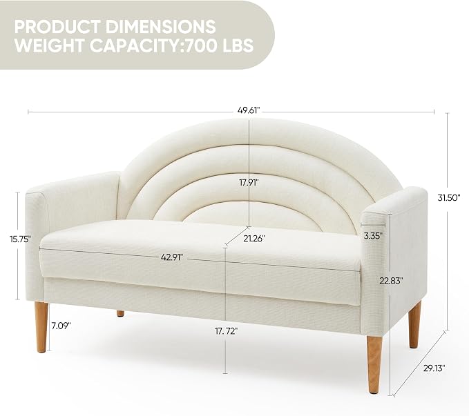 49" Small Loveseat Sofa for Small Spaces, Mid Century Modern Sofa, Linen - Image 2