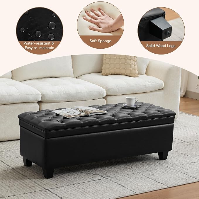 WUTUTUEE 50" Faux Leather Storage Ottoman Bench, End of Bed Upholstered - Image 4