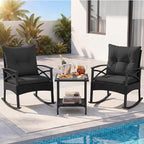 Tangkula 3 Pieces Outdoor Rocking Chairs Set, Rattan Heavy Duty Cushioned - Image 3