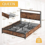 Lifezone Queen Bed Frame with 2-Tier Storage Headboard, Metal Platform Bed - Image 2