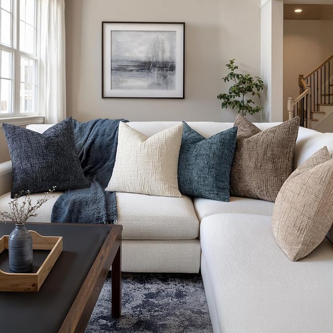 MIULEE Chenille Textured Throw Pillow Covers Navy Blue 20x20 Set of 2 | Slubby - Image 5