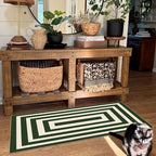 Front Door Mat Indoor Entrance 2x4.3 Modern Green White Striped Rug | Washable - Image 7
