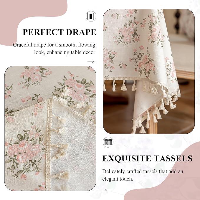 VClife Shabby Chic Pink White Floral Tablecloth - Image 7