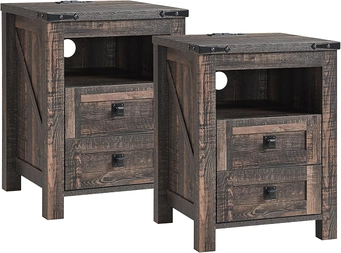 T4TREAM Farmhouse Nightstand Set of 2, Rustic End Table by T4TREAMFurniture