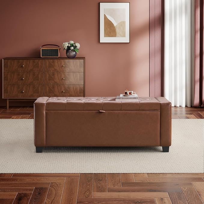 GRAINELL Storage Ottoman Bench, Upholstered Tufted Bedroom Bench - Image 3