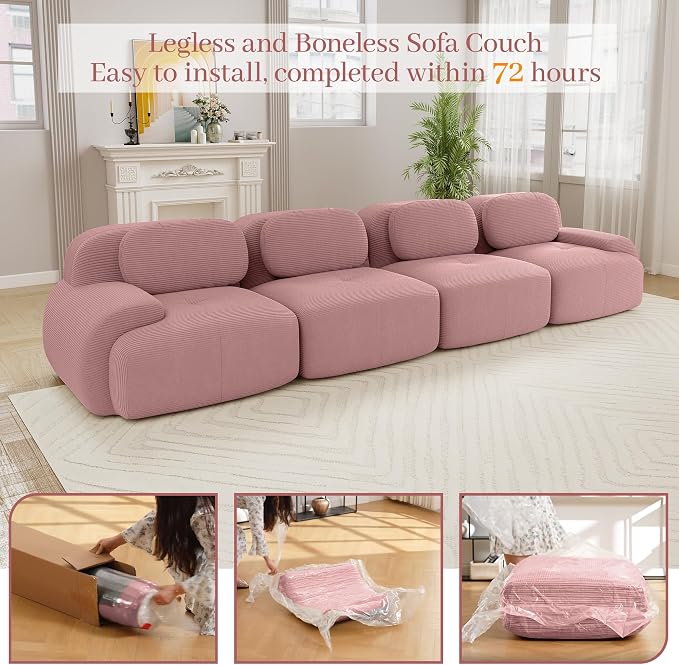 Boneless Sectional Couch, No Assembly Required, 152.7” Modular Cloud Sofa - Image 9
