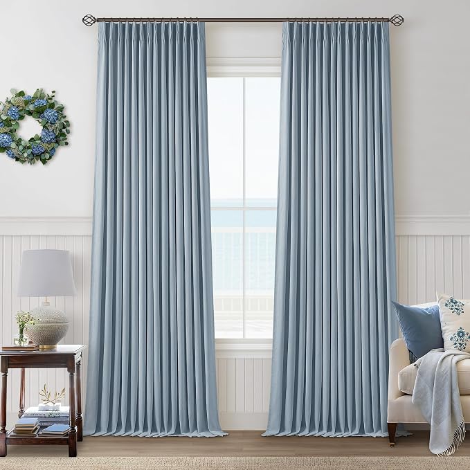 Dusty Blue 100% Blackout Linen 108 Inch Curtains by Twodrapes