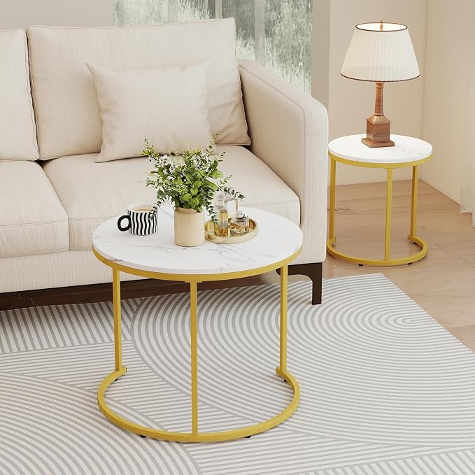 Giantex Nesting Coffee Table Set of 2, Round Stacking Side Tables - Image 9