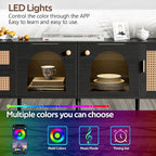 Merax Rattan TV Stand with LED Lights, Solid Wood Feet, Living Room, Bedroom - Image 5