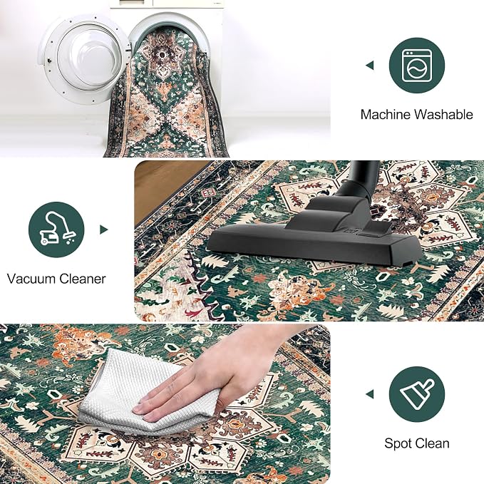 Yamaziot Washable Runner Rug, 2x8 Non-Slip Boho Vintage Hallway Kitchen Rug | - Image 6