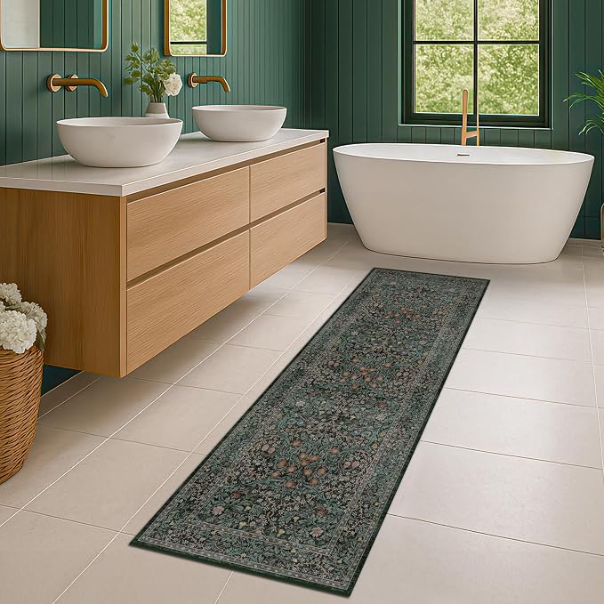 Dark Green 2x7 Long Washable Runner Rug Non Slip, Throw Rugs Runners - Image 10