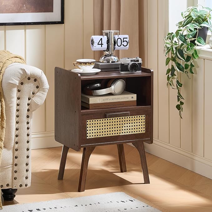Lerliuo Rattan Nightstands Set of 2, Bedside Table - Image 2