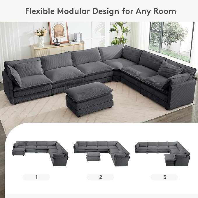 ROWHY 150'' Modular Sectional Corner Cloud Couch, 7 Seater Sofa Big Comfy - Image 3