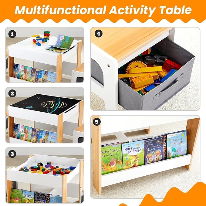 Asweets Kids Table and Chair Set, 4 in 1 Toddler Desk - Image 3