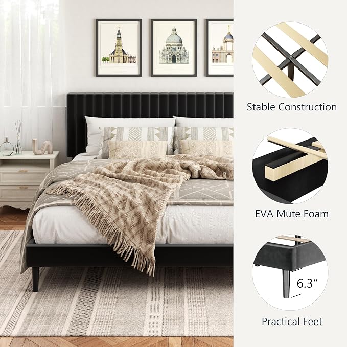 HAOARA King Size Bed Frame, King Size Platform Bed Frame and Velvet Upholstered - Image 4