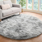 Round Rugs 5ft for Bedroom Living Room, Fluffy Tie-Dyed Light Grey Circle Area - Image 8