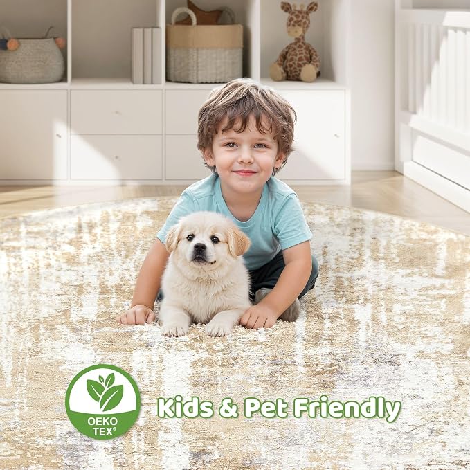 LOONGRUG Round Rug 10x10 Washable Circle Large Neutral Modern Abstract Rug | - Image 5