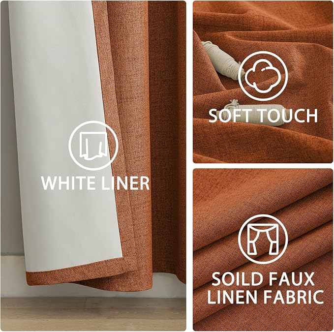Yakamok Burnt Orange Linen Textured Curtains 96 Inches Long - Image 6