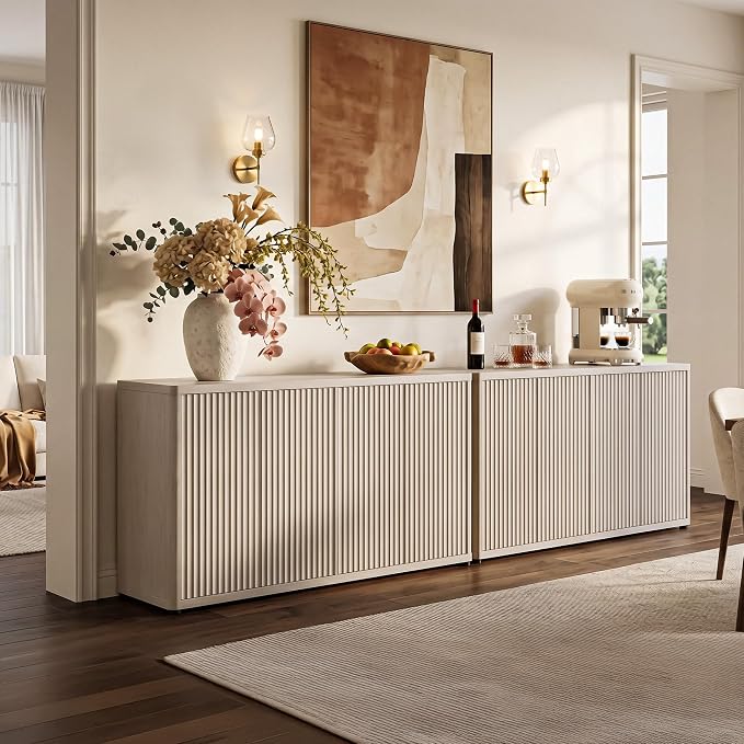 SICOTAS Buffet Cabinet with Storage Accent Sideboard with 8 Doors 132.6" Fluted - Image 2