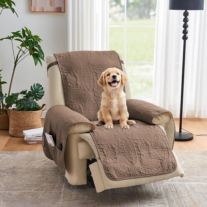 Toffee Quilted Recliner Covers, Waterproof Recliner Chair Covers, Lazy Boy by Pamhaven