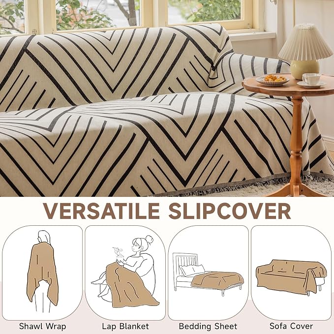 VClife Modern Geometric Couch Slipcover Black Beige Cream Arrow Herringbone - Image 4