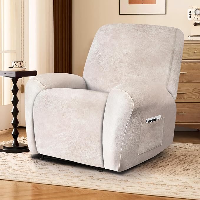 ANARACHON Leather Look Recliner Chair Covers, 4-Pieces Stretch Recliner Cover - Image 2