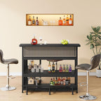 L-Shaped Home Bar Unit with Wine Glasses Holder and LED Light, Modern Bar Table - Image 3