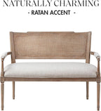 Madison Park Willshire Natural Rattan Settee, Upholstered Seat - Image 3