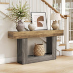LITTLE TREE 63 Inches Long Console Table, 2-Tier Farmhouse Sofa Table Behind by LITTLETREE