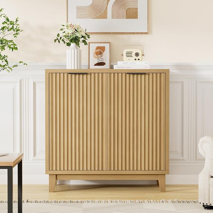 Fluted Cabinet with Storage, 2 Doors Sideboard Buffet, Mid Century Modern by FiveWillowise