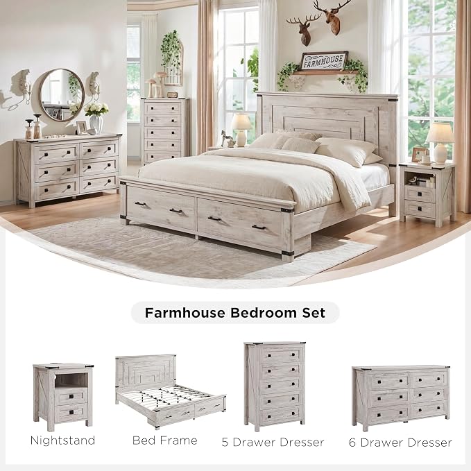 T4TREAM Nightstand with Charging Station, End Table, Side Table with 2 Drawers - Image 6