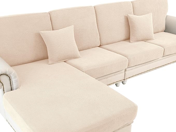 LA MEACK Couch Cushion Cover Chaise Lounge Cover Washable Separate Seat Chaise by LA+MEACK