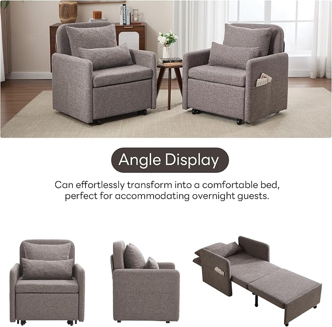 Iroomy 5-Level Adjustable Convertible Sleeper Chair, 3-in-1 Pull Out Sofa Bed - Image 10