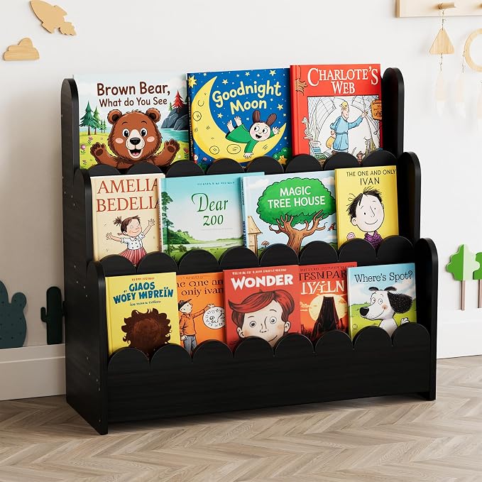 SpaceAid 3-Tier Scalloped Bookshelf, Montessori Bookcase by SpaceAid
