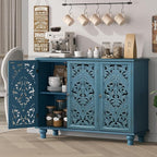 JOINICE Accent Cabinet with 3 Carved Doors, Distressed Blue Sideboard Buffet - Image 5