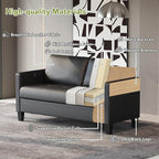 STHOUYN 59” Black Faux Leather Sofa Couch, Modern Comfy Office 2 Seater Couch - Image 3