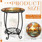 Cinnvoice Outdoor Side Table Round Small Mosaic Patio Accent Indoor End Plant - Image 3