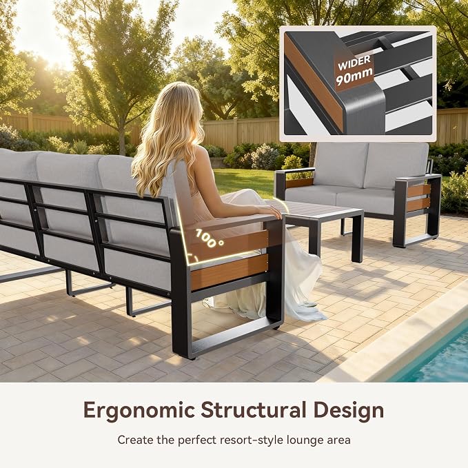 Aoxun Aluminum Patio Furniture Set, 5 Seats Luxury Metal Patio Conversation Sets - Image 5