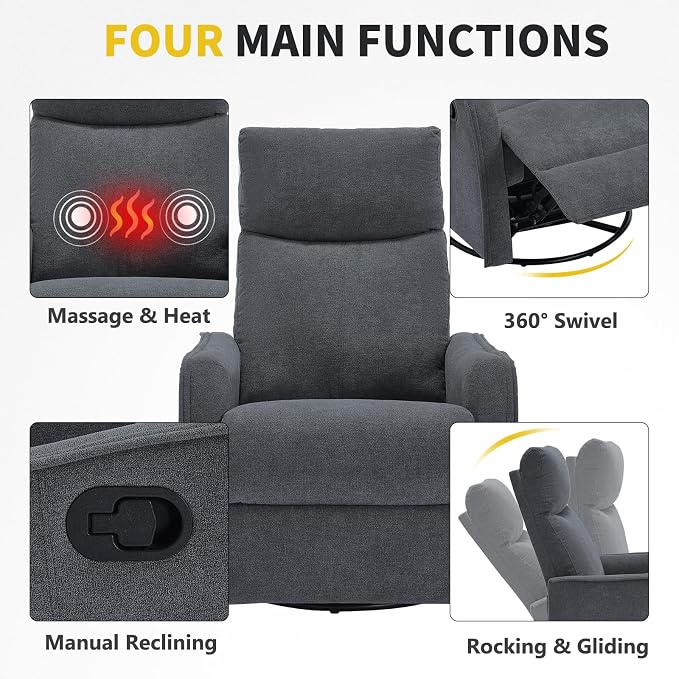 Trustyue Swivel Rocker Recliner Chair, 360° Swivel Recliner - Image 4