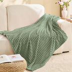 BEDELITE 3D Ribbed Sage Grey Green Fleece Twin Blanket - Image 8