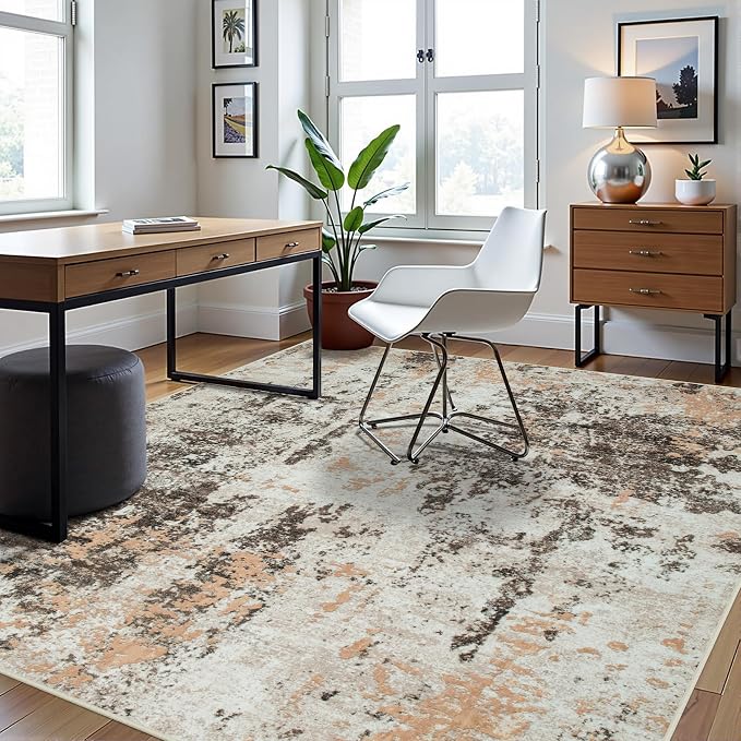 6x9 Area Rugs for Living Room Washable Bedroom Dining Room Brown Beige | Modern - Image 3