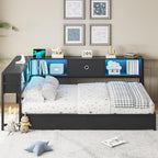 DICTAC Corner Bed Frame with 2 Storage Drawers and Bookcase Headboard Twin XL - Image 2
