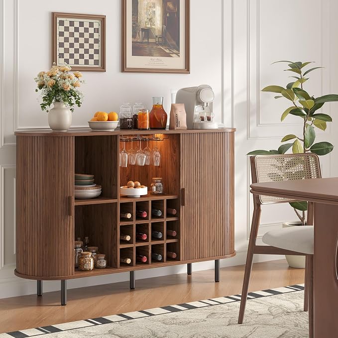 55 Inch Fluted Wine Bar Cabinet, Liquor Cabinet - Image 5
