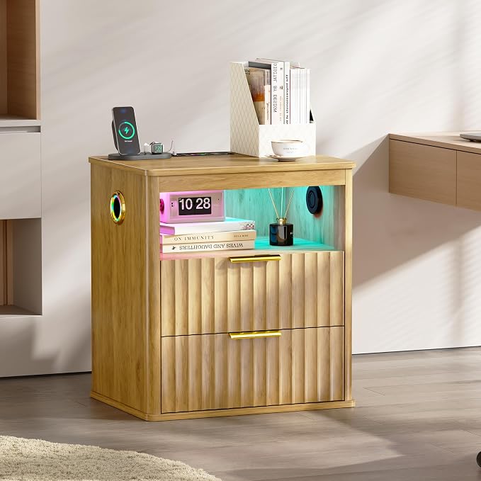 WOOVIVS Modern NightStand with Smart Human Sensor Lights, Bedside Table - Image 7